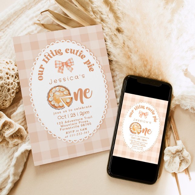 Invitación Little Cutie Pie 1er cumpleaños gingham (Subido por el creador)