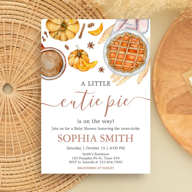 Invitación Little Cutie Pie Baby Shower (Pumpkin Cutie Pie Fall Baby Shower Invitation)