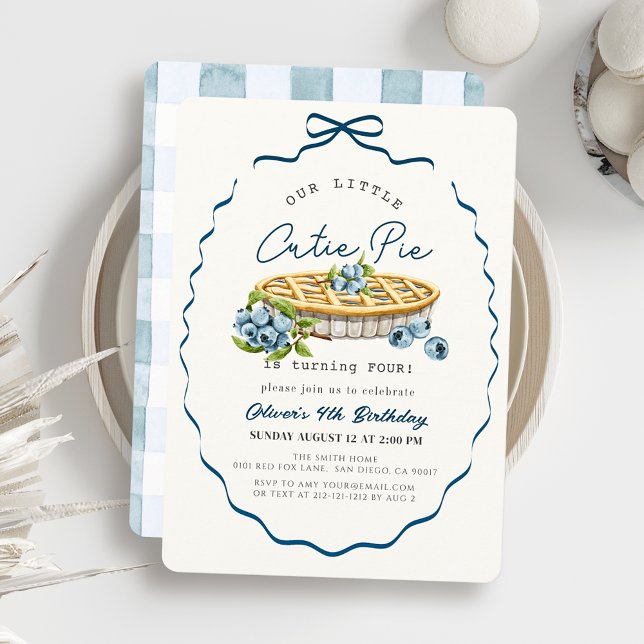 Invitación Little Cutie Pie Blueberry Blue Bow Birthday (Subido por el creador)