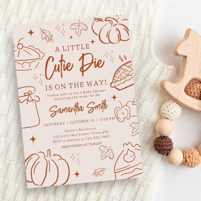 Invitación Little Cutie Pie Fall Baby Shower (Hand Drawn Little Cutie Pie Baby Shower Invitation )