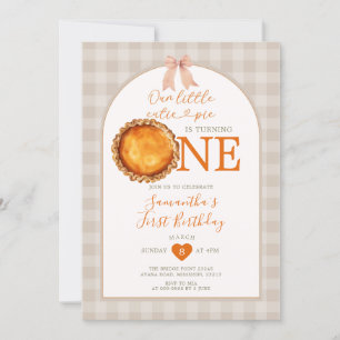 Invitación Little Cutie Pie Fall Beige Gingham Primer Cumplea