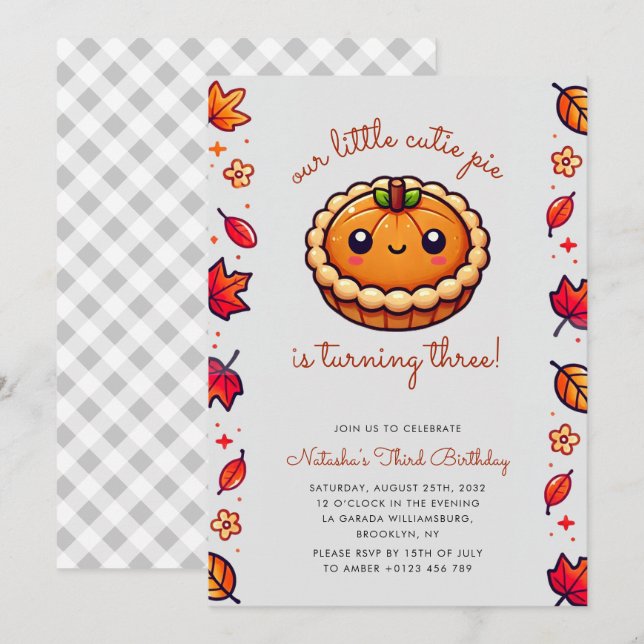 Invitación Little Cutie Pie Fall Gender Neutral Birthday (Anverso / Reverso)