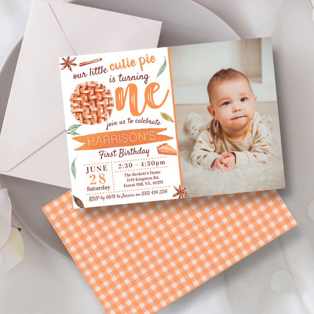 Invitación Little Cutie Pie Fall Photo 1er cumpleaños (Subido por el creador)