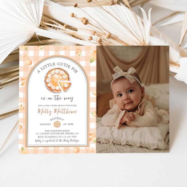 Invitación Little Cutie Pie Fall Pumpkin Gingham Baby Shower (Subido por el creador)