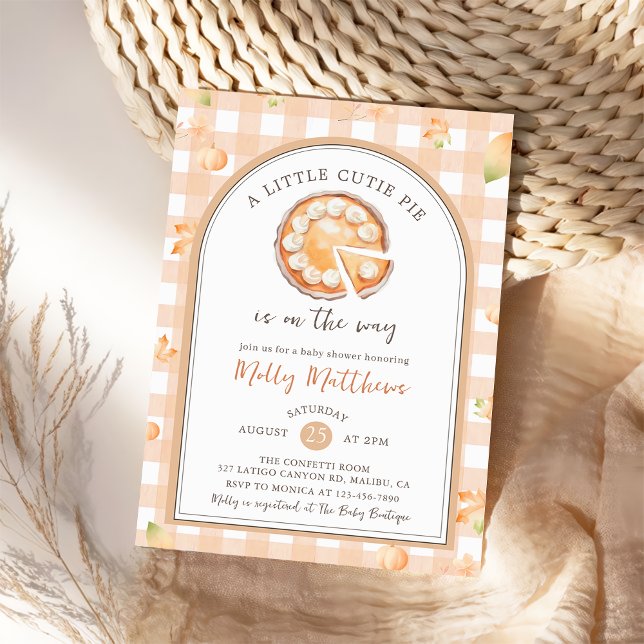 Invitación Little Cutie Pie Fall Pumpkin Gingham Baby Shower (Subido por el creador)