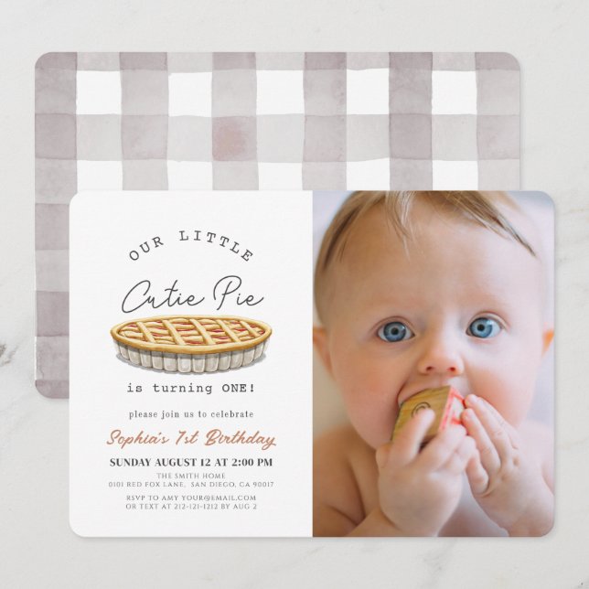 Invitación Little Cutie Pie Fall White First Birthday Photo (Anverso / Reverso)