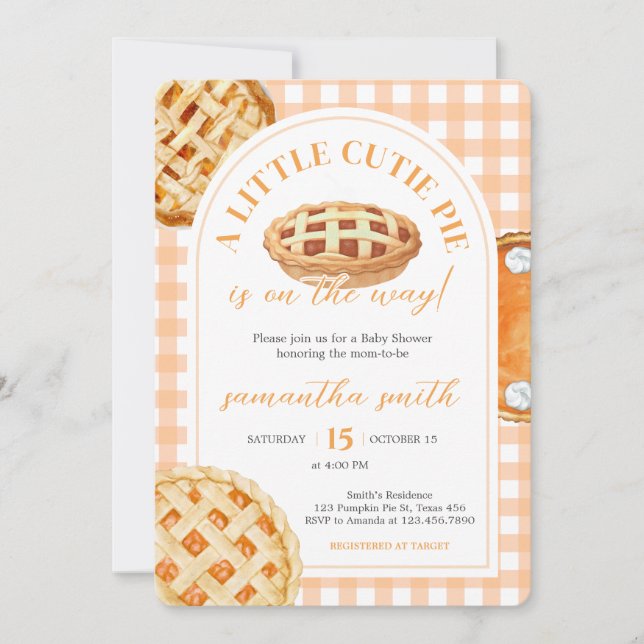 Invitación Little Cutie Pie Gingham Baby Shower (Anverso)