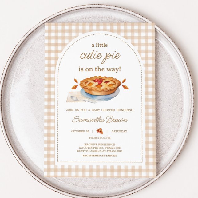 Invitación Little Cutie Pie Gingham Baby Shower (Gingham Little Cutie Pie Baby Shower Invitation)