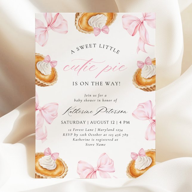 Invitación Little Cutie Pie Pink Bow Baby Shower (Subido por el creador)