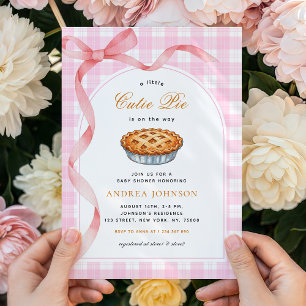 Invitación Little Cutie Pie Pink Gingham Bow Chica Baby Showe