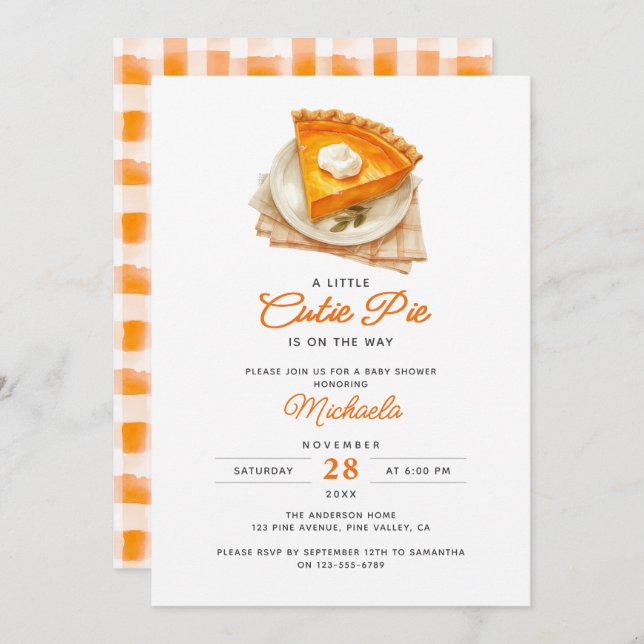Invitación Little Cutie Pie Rustic Watercolor Baby Shower (Anverso / Reverso)