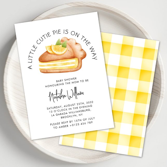 Invitación Little Cutie Pie Yellow Gingham Plaid Baby Shower (Subido por el creador)