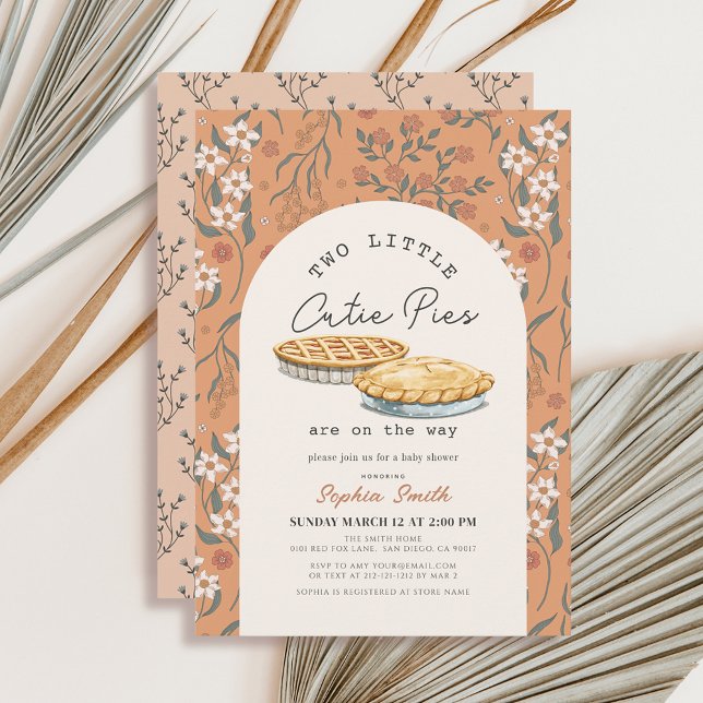 Invitación Little Cutie Pies Twins Naranja Floral Baby Shower (Subido por el creador)