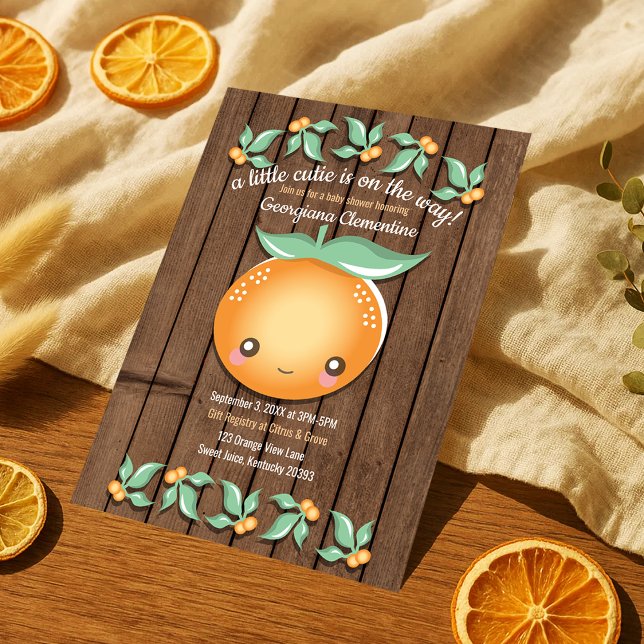 Invitación Little Cutie Rustic Citrus Clementines Baby Shower (Little Cutie Rustic Citrus Clementines Baby Shower Invitation)