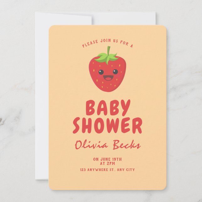 Invitación Little Cutie Strawberry Baby Shower (Anverso)