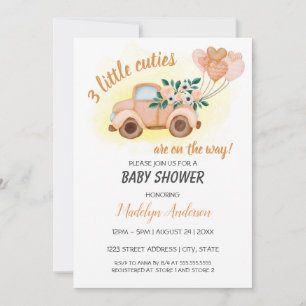 Invitación Little Cuties Vintage Truck Triplets Baby Shower