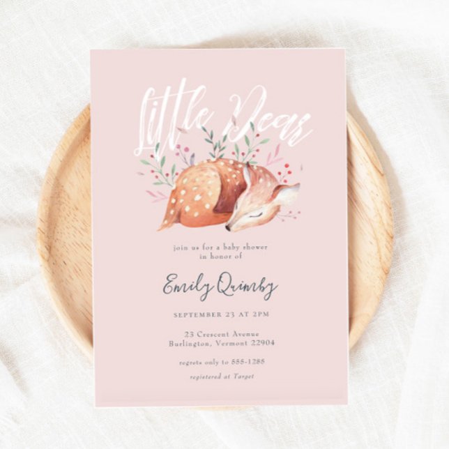 Invitación Little Dear Pink Woodland Baby Shower (Subido por el creador)