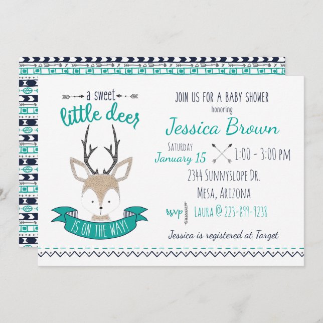 Invitación Little Deer Baby Shower (Anverso / Reverso)