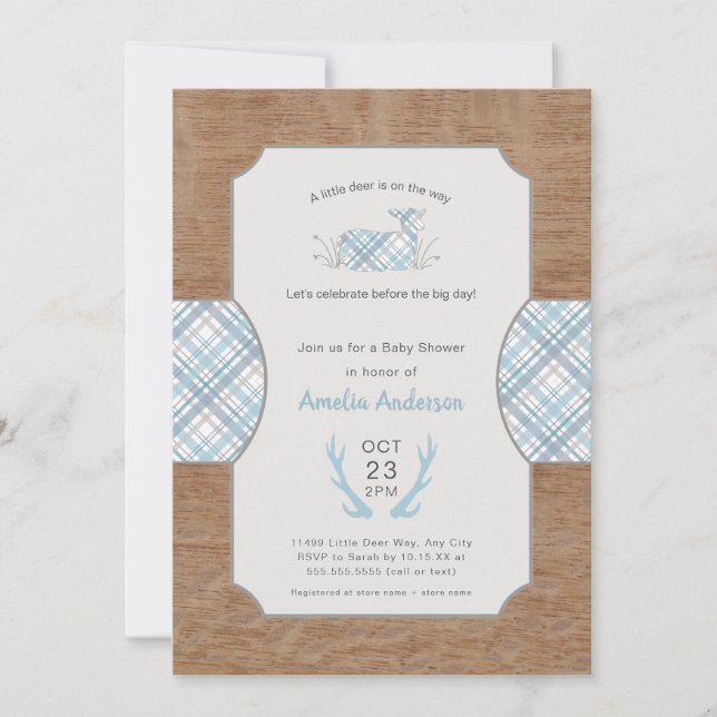 Invitación Little Deer Boy Baby Shower (Anverso)