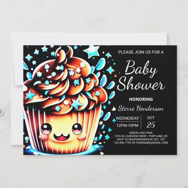 Invitación Little Digital Little Muffin Boy Baby Shower (Anverso)