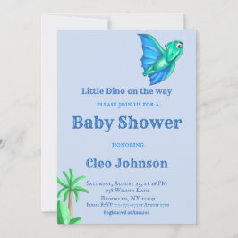 Invitación Little Dino on the Way Blue Boy Baby Shower