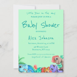Invitación Little Dino on the Way Greenery Baby Shower