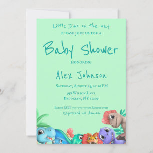 Invitación Little Dino on the Way Greenery Baby Shower