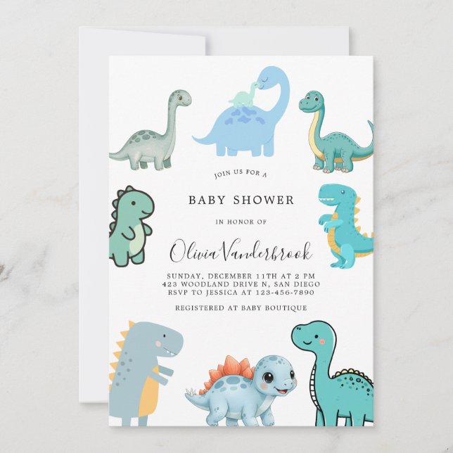 Invitación Little Dinosaur Cute Baby Shower (Anverso)