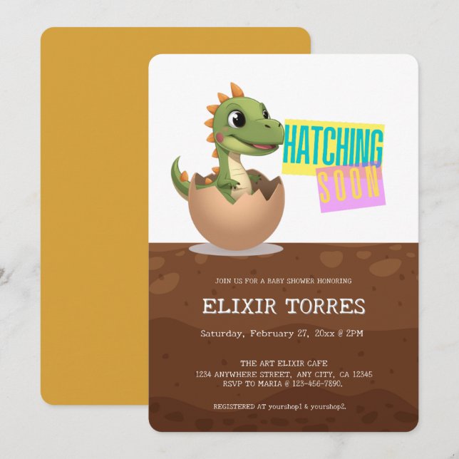 Invitación Little Dinosaur Hatching Soon (Anverso / Reverso)