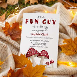 Invitación Little Diun Guy Red Mushroom Woodland Baby Shower