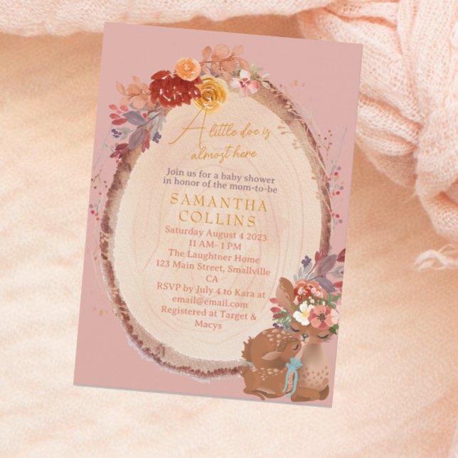 Invitación Little Doe Rustic Chica Woodland Floral Baby Showe (Subido por el creador)