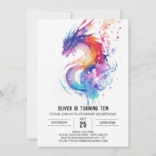 Invitación Little Dragon Dreams Watercolor Birthday