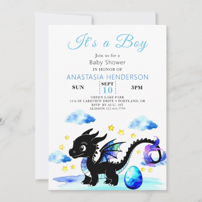 Invitación Little Dragon Egboy Boy Baby Shower (Anverso)