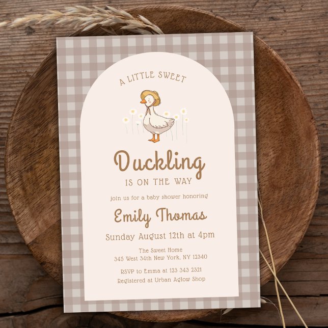Invitación Little Duckhouse Gingham Baby Shower (Little Duckling Farmhouse Gingham Baby Shower Invitation)