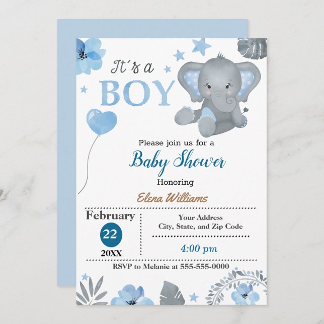 Invitación Little Elephant Baby Shower (Anverso / Reverso)