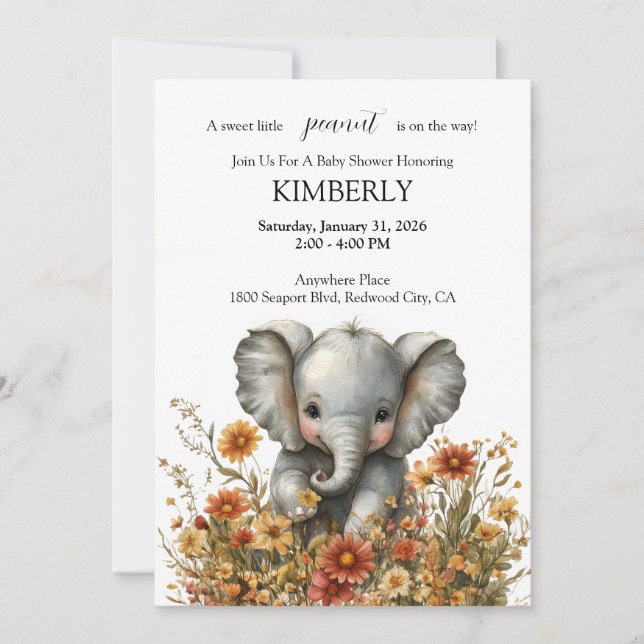 Invitación Little Elephant in a Blooming Garden (Anverso)