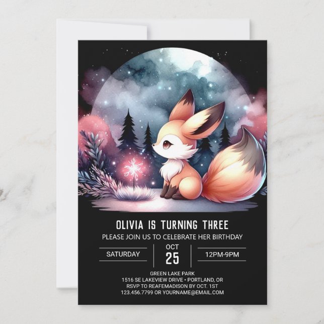Invitación Little Enchanted Fox Birday (Anverso)