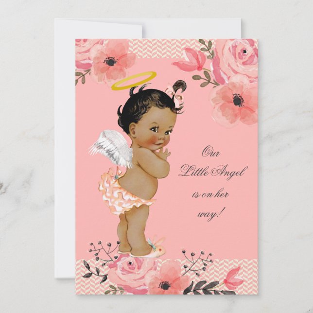 Invitación Little Ethnic Angel Watercolor Flowers Baby Shower (Anverso)