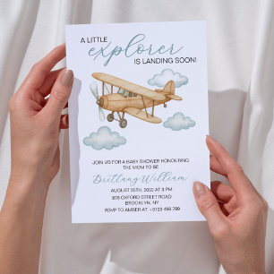 Invitación Little Explorer Baby Shower Travel Adventure