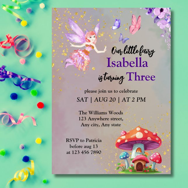 Invitación Little Fairy Mushroom House Butterflies Any Age (Subido por el creador)