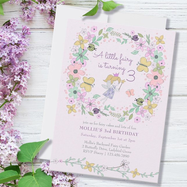 Invitación Little Fairy Whimsical Flower Garden Chica Cumplea (Subido por el creador)