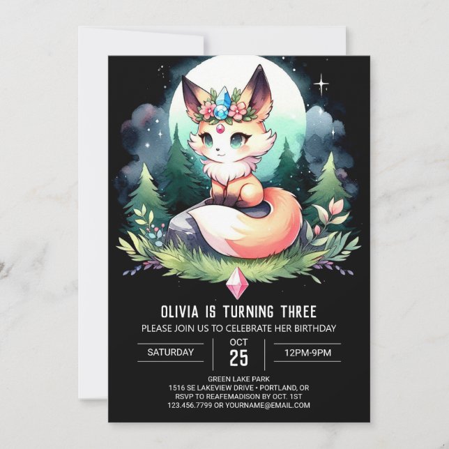 Invitación Little Fantasy Fox Birday digital (Anverso)