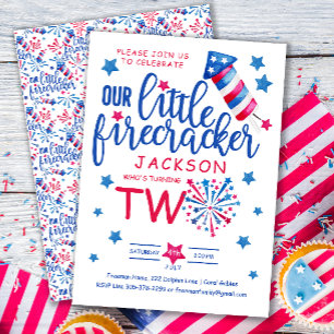Invitación Little Firecracker 4 de Julio 2014 Fiesta de Cumpl