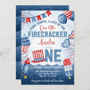 Invitación Little Firecracker, 4 de julio, Fiesta de cumpleañ