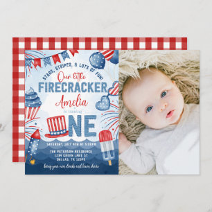 Invitación Little Firecracker, 4 de julio, Fiesta de cumpleañ