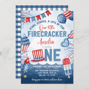 Invitación Little Firecracker, 4 de julio, Fiesta de cumpleañ