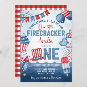 Invitación Little Firecracker, 4 de julio, Fiesta de cumpleañ