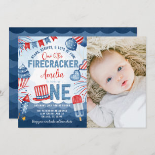 Invitación Little Firecracker, 4 de julio, Fiesta de cumpleañ