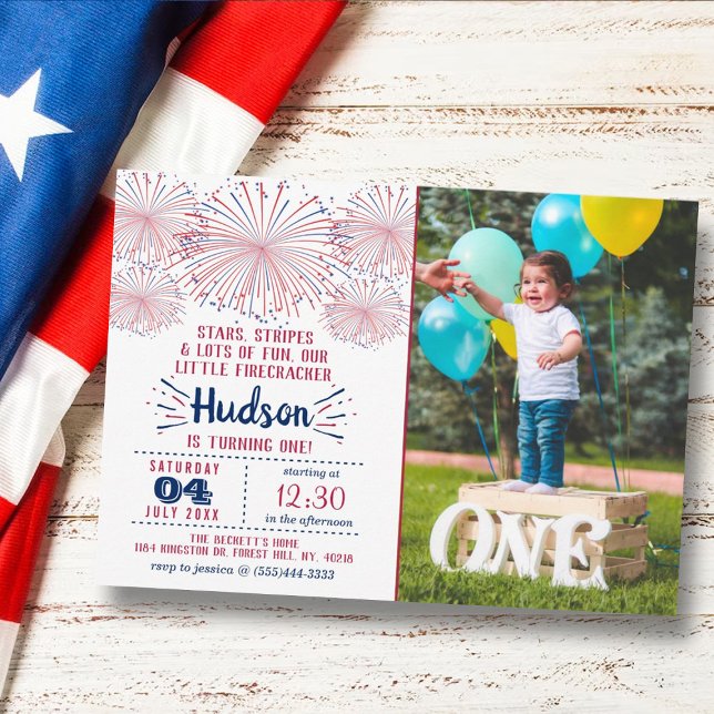 Invitación Little Firecracker, 4 De Julio, Fotos De Cumpleaño (Subido por el creador)