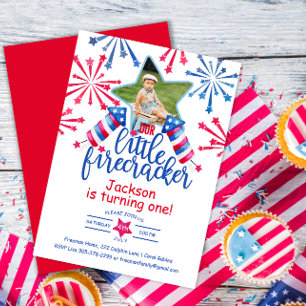 Invitación Little Firecracker 4 Of July First Birday Poto